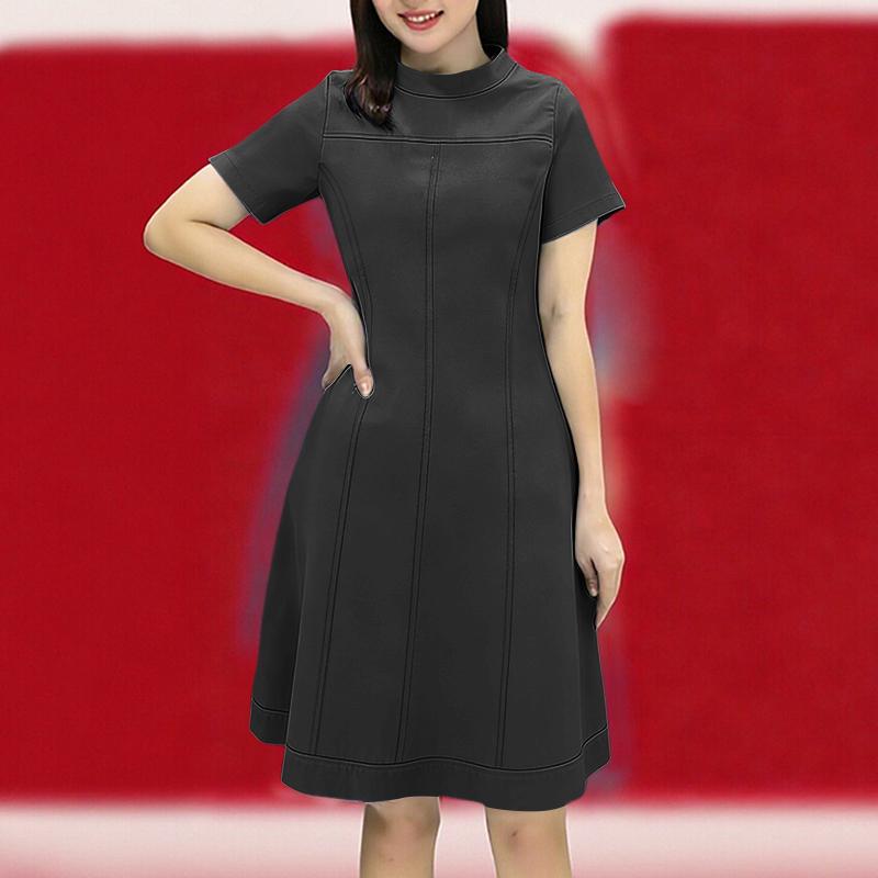 ZANZEA Women Casual Stand Collar Summer Short Sleeve Dress