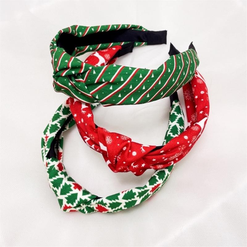 Women Headband Fashion Headband with Knot Christmas Printing Ladies Headdress