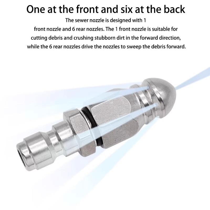 Avloppsspolningsmunstycke Tryckavloppsrörsrengöringsslang Munstycke Rostfritt stål 1/4 tum Snabbkoppling Avloppsspolningsmunstycke