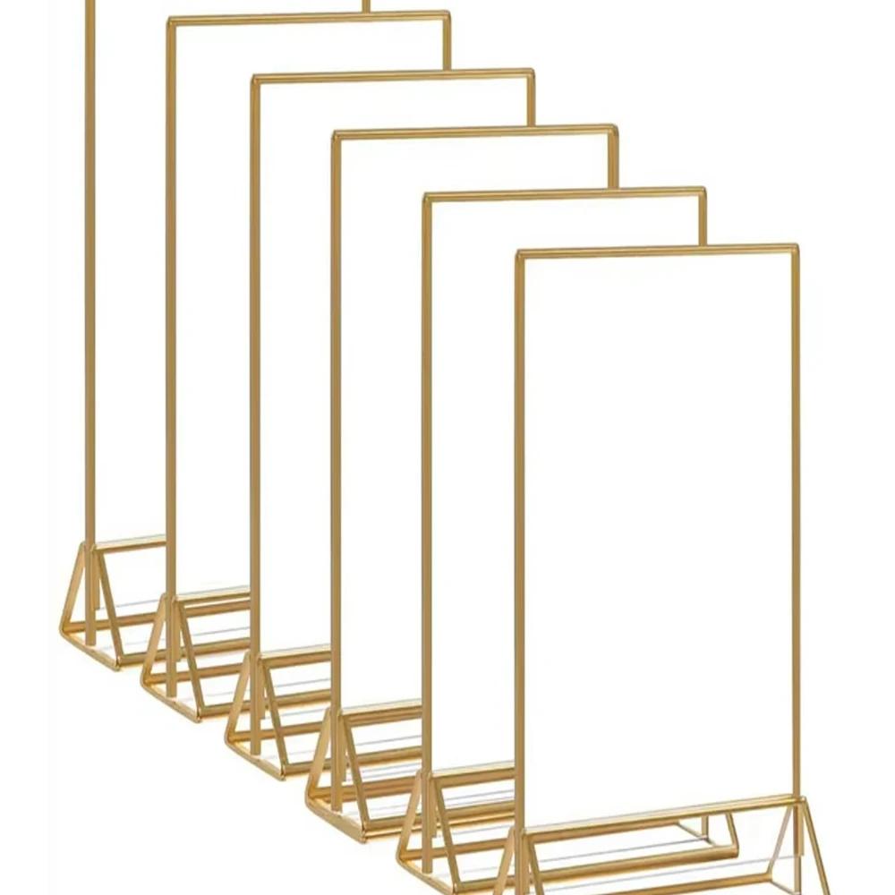 2/6pc Transparent Acrylic Wedding Table Number Holders,Double-Sided Golden Photo Frame Sign Stands for Menu Cards Place Settings