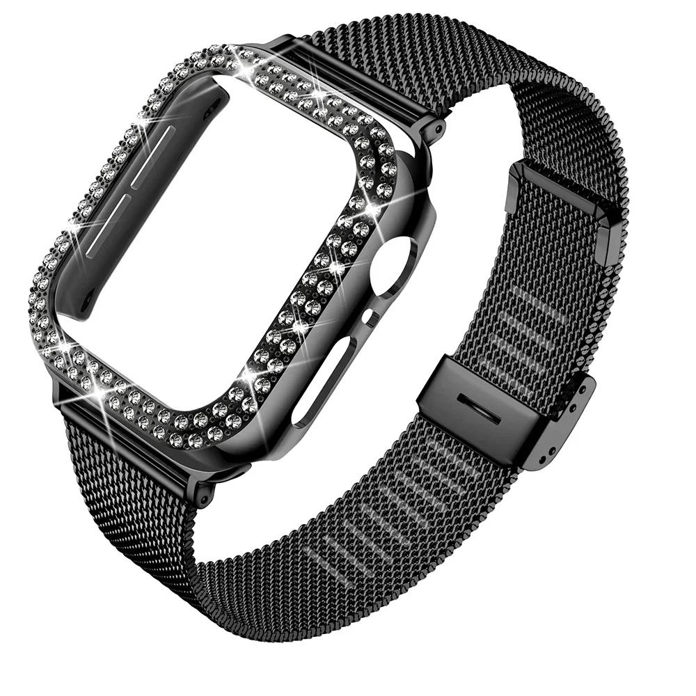 Diamond Case+Metal Strap For iWatch Band Ultra 2 Stainless Steel Bracelet For Apple Watch 9 8 7 45mm 44mm 40mm 41mm Series 6 5 4