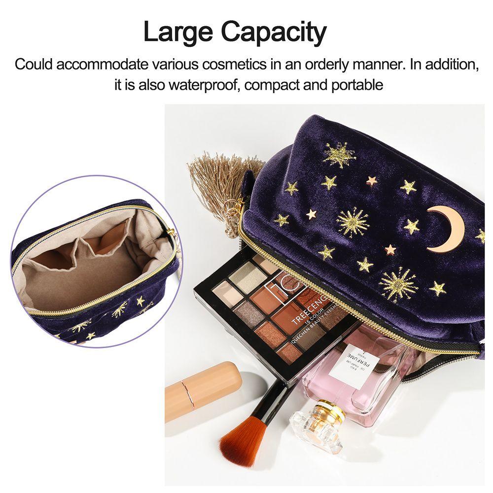 Gift Jewelry bag Organizing Brush Pouch Portable Make Up Bag Star Moon Pattern Embroidered Velvet Cosmetic Bag