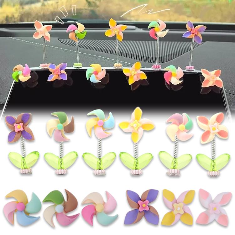 Rotatable Windmill Car Ornament Auto Center Console Display Screen Shaking Head Ornament Car Interior Decoration Accessories