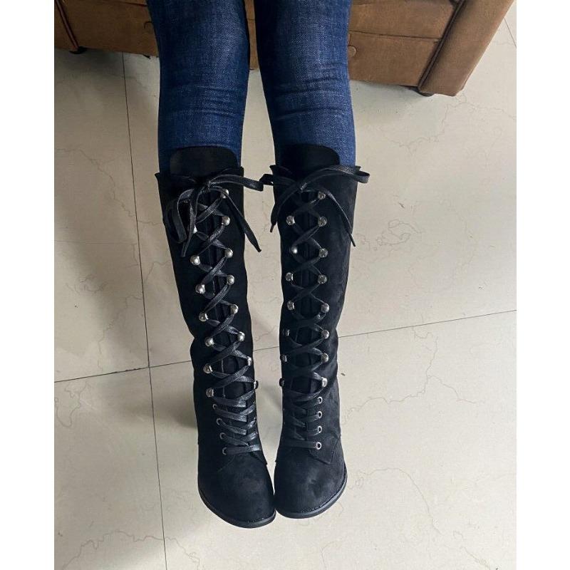 High-heeled Fashion Boots 2025 Winter New Slimming Plus-size Thick-heeled Cross-strap Boots