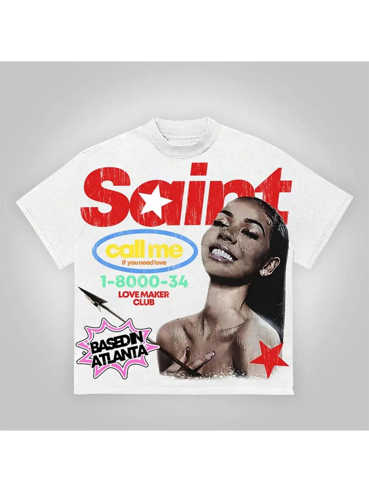 

Cotton Printed Crew Neck T-shirt Street Portrait Style Men s T-shirt Trendy Y2K Hip-hop Couple T-shirt Vintage Oversize Tops S