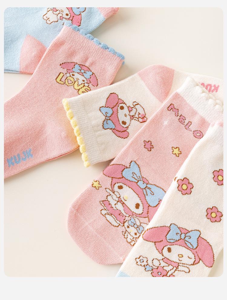 My Melody Girls' Cute Cartoon Mid-Calf Cotton Socks - Thin for Autumn & Winter