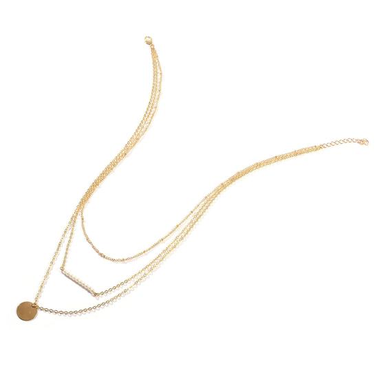 Women's Stylish Faux Pearls Polished Coin Charm Pendant Three Layers Necklace