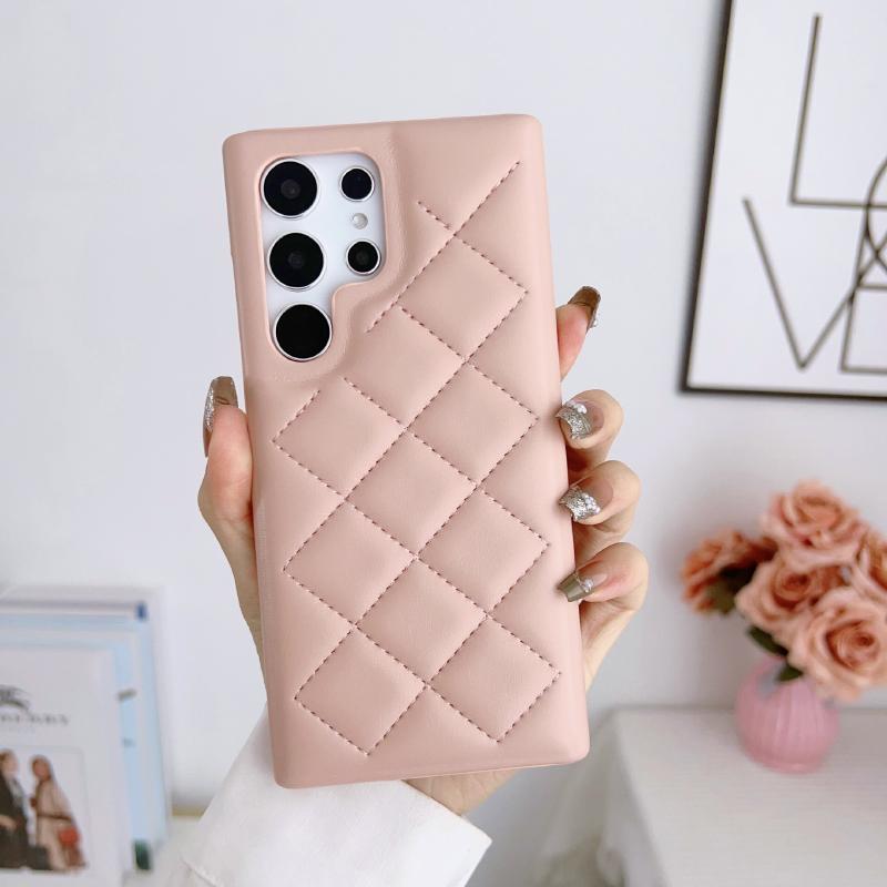 

Luxury Solid Color Leather Rhombus Up and Down No Bordered Phone Case For Samsung S25 Ultra S23 S24 Ultra Plus Bumper Back Cover Galaxy S25 Ultra