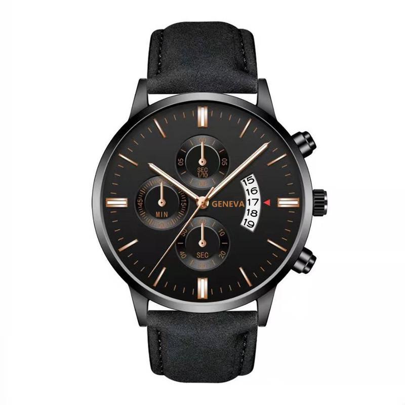 Men'S Fake Three-Eye Belt Calendar Casual Fashion Business Quartz Belt Watch One Piece Delivery