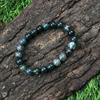 8mm Natural Moss Agate Gemstone Beads Jewelry Handmade Green Stone Bracelet 7.5" For Good-Luck RBB-56