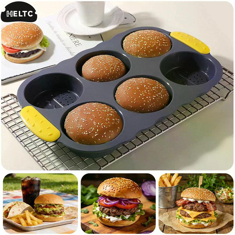 6-cavity Silicone Hamburger Bun Pan, Nonstick Loaf Pan & Heat Resistant Burger Bun Pans For Baking, Bread Pans For Baking