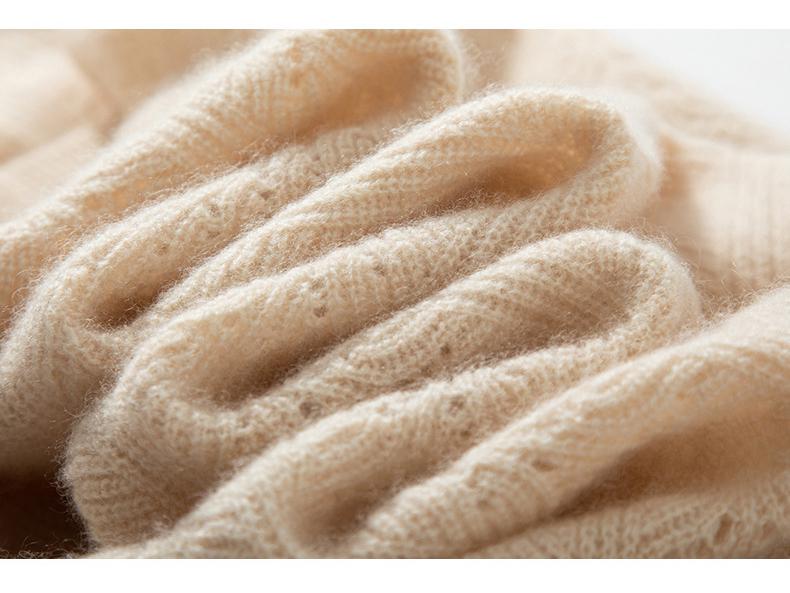 Women's Cashmere Knitted Suit with Chinese Stand Collar and Hollow Skirt, Perfect for Autumn/Winter.