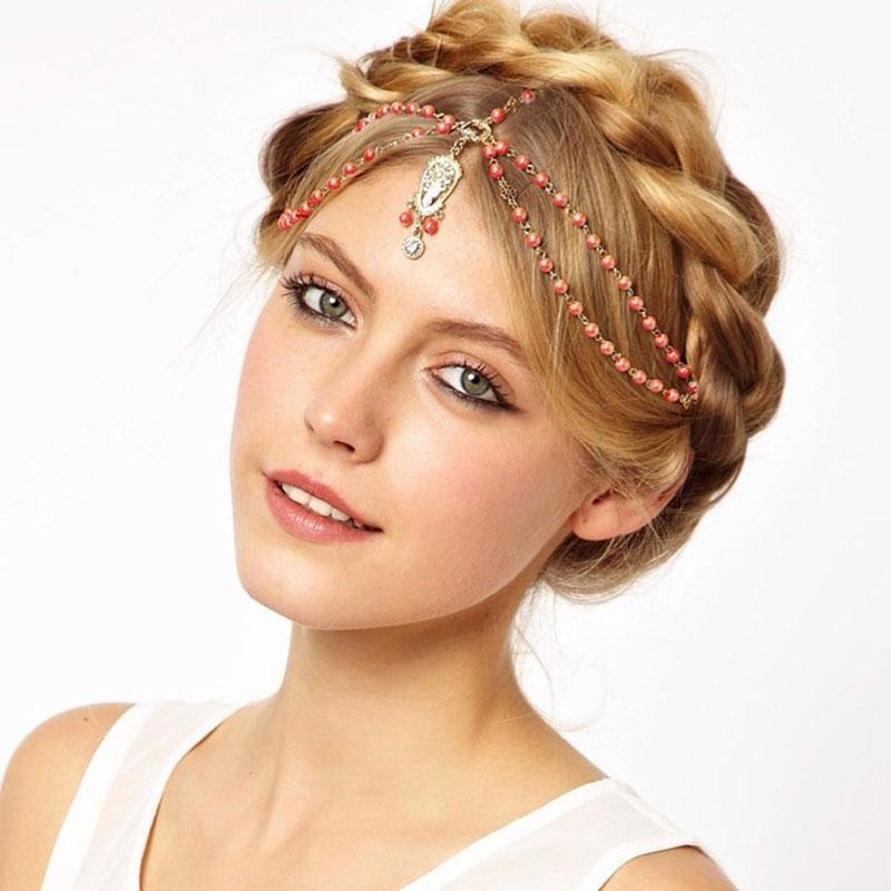 Hair decoration hair band head dress headbands fashion indian boho white/red beaded head piece women head chain hair jewelry