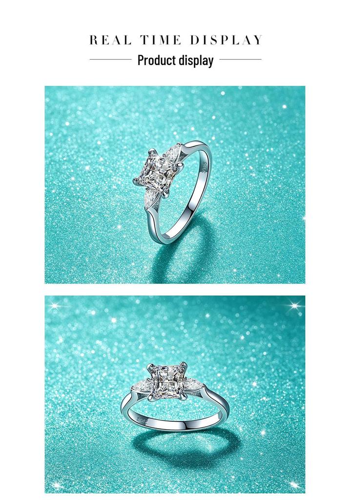 S925 Sterling Silver Moissanite Ring, 1.2 Carat Princess Cut, D Color for Women