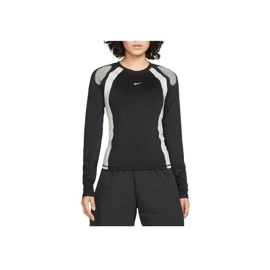 Nike Sportswear Color Block Logo Slim Fit Long Sleeve T-Shirt Women Tops Black DM6081-010