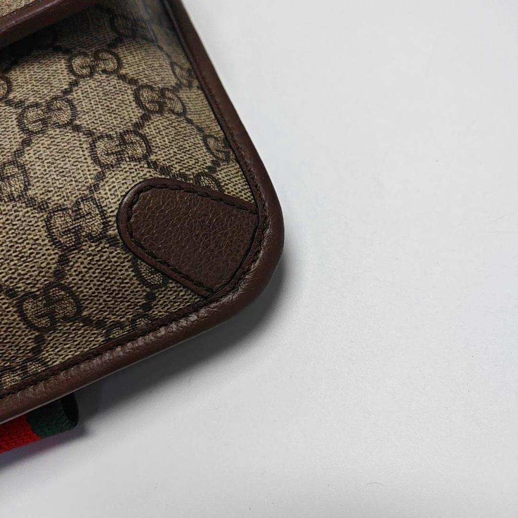 [Pre-Owned] Neo Vintage Series Gold Foil Logo Monogram Tiger Head Decorative Striped Shoulder Strap Canvas And Leather Messenger B - Very Good #R1JN2K