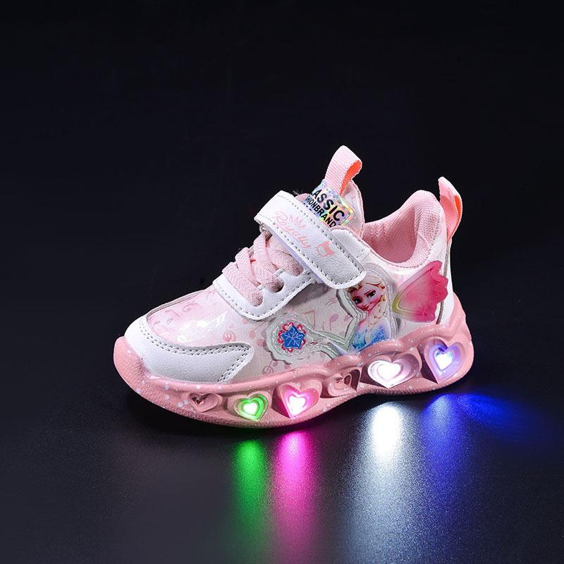 

Girls Light-Up Mesh Running Shoes - Breathable, Versatile Children s Sports Shoes, Spring/Autumn 2025. 21-25 Full Set (5 pairs) рожевий