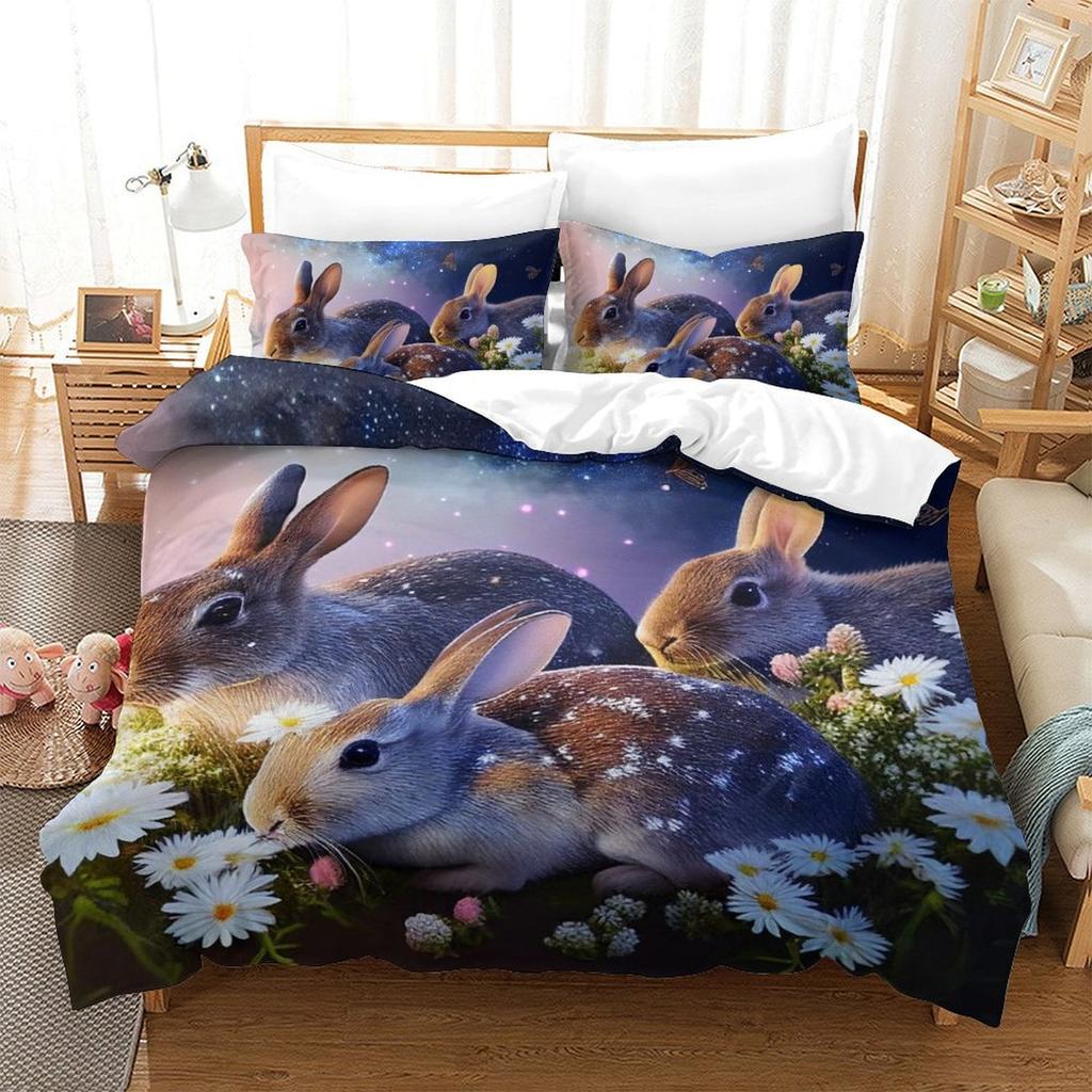 Comforter Whimsical Rabbit Adorable Pink Bedding With Flowers Heart Motif For Rooms Suitable Children Kids And Adults