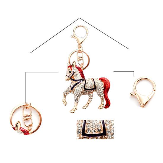 Keychain Pendant Sparkling Rhinestones Horse Design Metal Keyring Decorative Key Holder Friends Bag Decoration