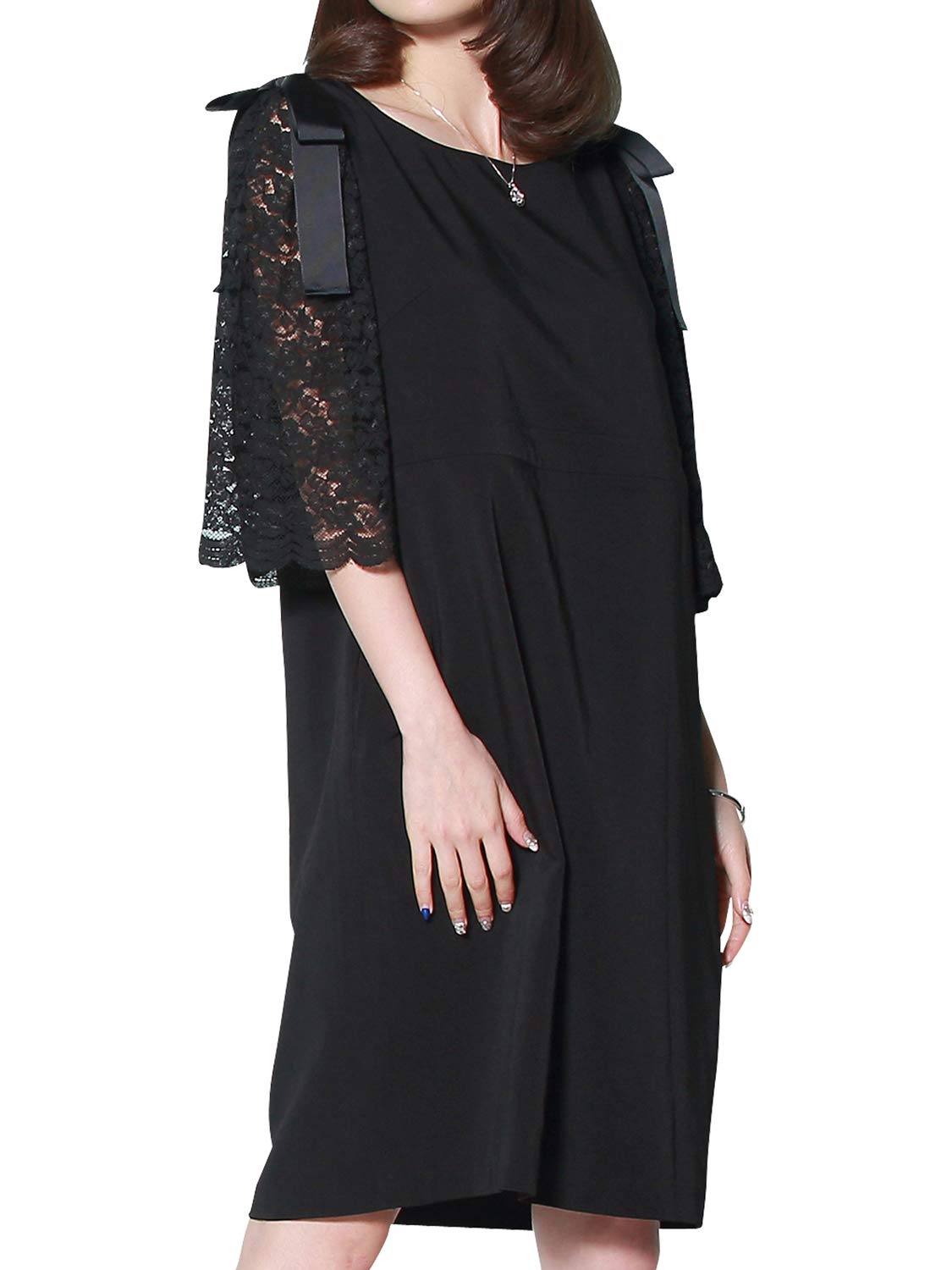 

Sweet Mommy Платье для беременных и кормящих с колокольчиком синто, с открытыми плечами, черное, для визита, свадьбы, кружевное, с рукавами, с лентами, M, чёрный