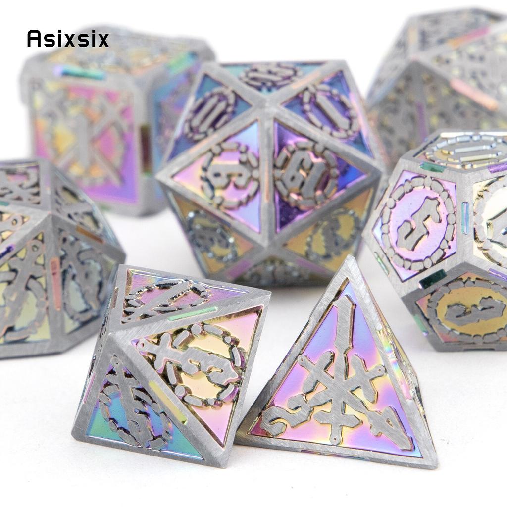 7 Pcs Colorful Silver Double Swords Metal Dice Solid Polyhedral Dice Set Suitable for Role-Playing RPG   Pathfinder Board Game