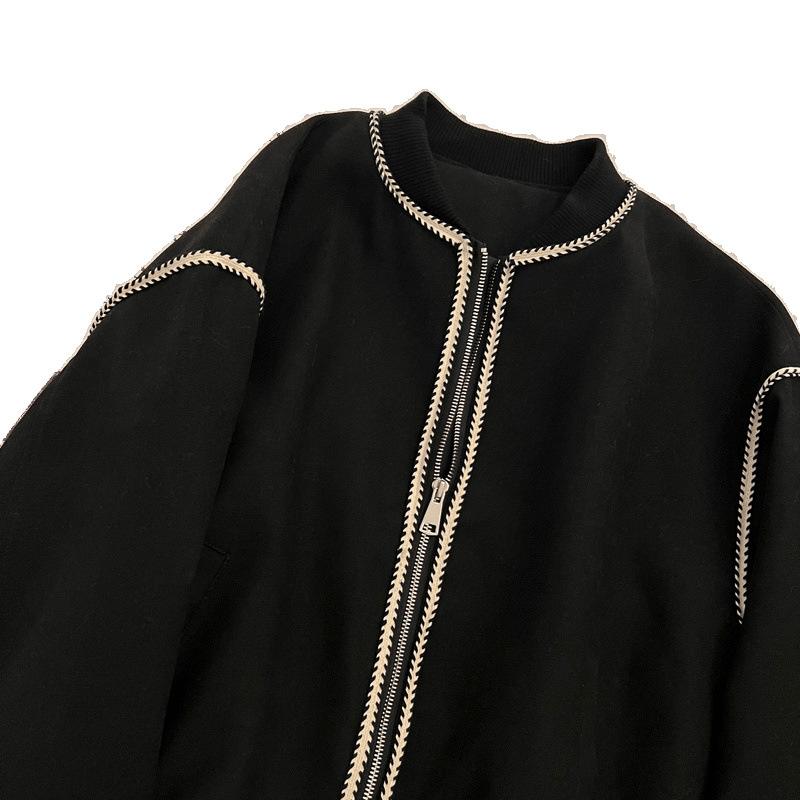 Women's Baseball Jacket Spring and Autumn Style Chic and Elegant Black Top Short Jacket