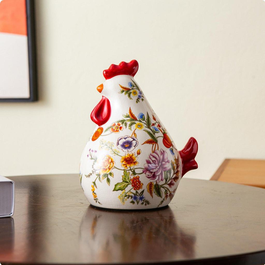 Figurina di Gallo in Ceramica Stile Rustico Nostalgico Ornamento Vintage Smalto a Crepe di Ghiaccio