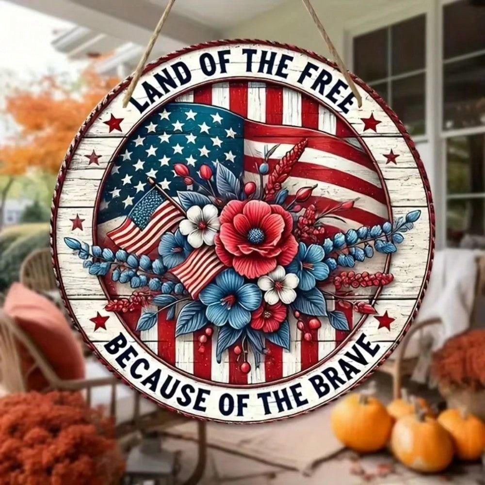 Land of the Free Because of the Brave Patriotic Metal Wall Sign Home Living Room Decor