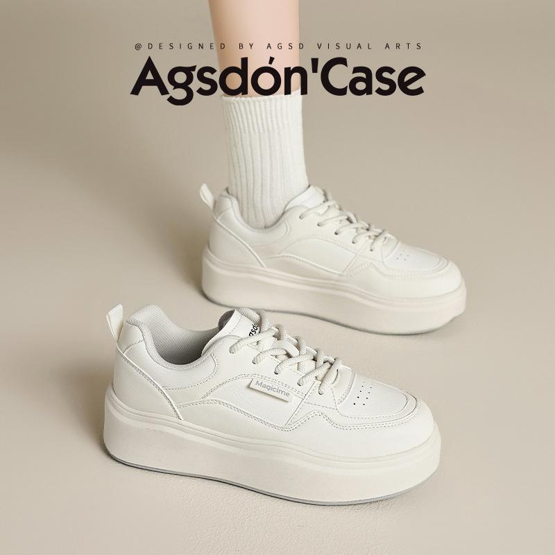 Augustine Platform White Shoes Women's 2025 New Spring Flat Casual Sports Shoes Student Muffin Board Shoes Tide