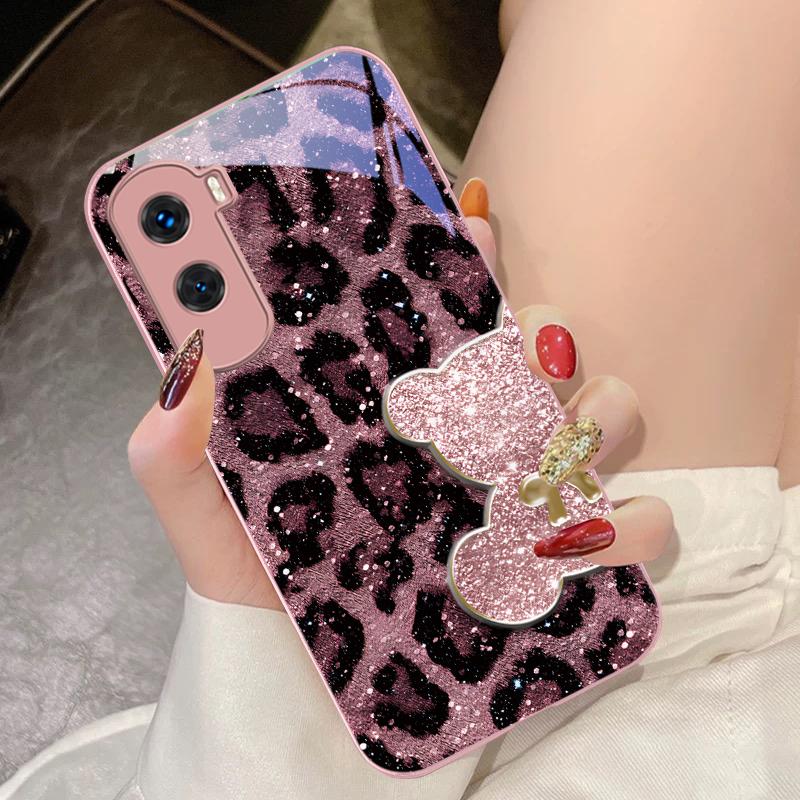 

Милий Ведмедик Металічний Колір Для Honor 200 90 8X 9X Pro Lite P50 P40 Nova 10 11i P60 Magic4 6 Mate 20 50 Загартоване Скло Чохол для Телефона For Huawei P40 Pro