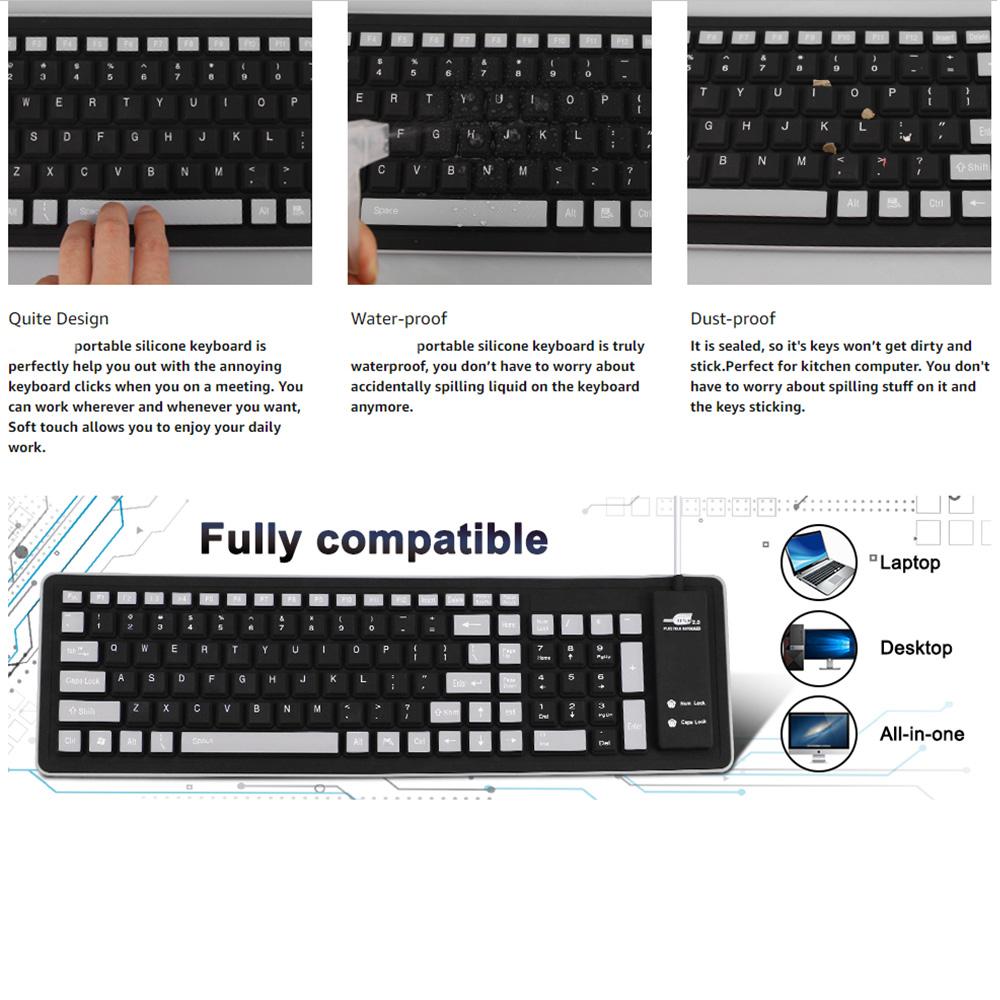 USB Bekabeld Siliconen Toetsenbord Draagbaar Opvouwbaar Toetsenbord voor Laptop PC Notebook 103 Toetsen Waterdicht