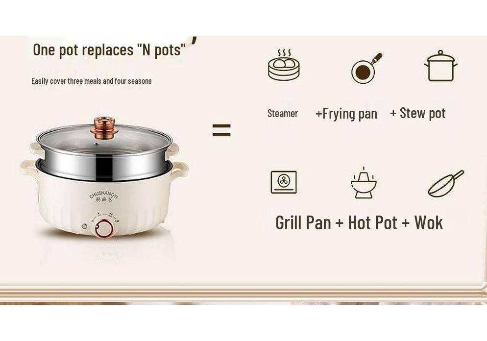 Compact Multifunctional Electric Cooker for Dorms - Non-stick Mini Hot Pot & Frying Pan