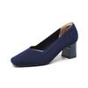 Fashion High Heels for Women 2025 New Square Head V-neck Solid Color All-match Single Shoes Slip on Breathable Knit Women Work Shoes