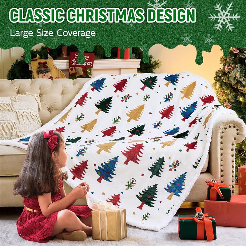 Christmas Throw Blanket Christmas Decorations Gifts For Women Sherpa Flannel Fleece Winter Holiday Blanket For Couch Sofa Bed