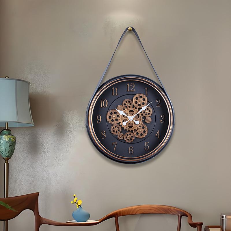Industrial Style Belt Wall Clock Retro Silent Living Room Bedroom Decoration Clock Mechanical Gear Creative Wall Table Clock