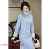 New Chinese fleece thickened woolen embroidered cheongsam winter new young long-sleeved high-end slim cheongsam