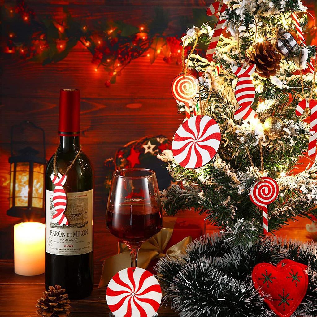 36 Pcs Candy Props Wooden DIY Candy Cane Christmas Tree Ornaments Xmas Tree Pendant Hanging Decoration For Home New Year Decor