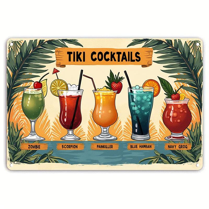 Coffee Fruit Juice Cocktails Tin Sign Art Crafts Tinplate Billboard Decor for Bar Kitchen Home Wall Plate Decor Shabby Plaques