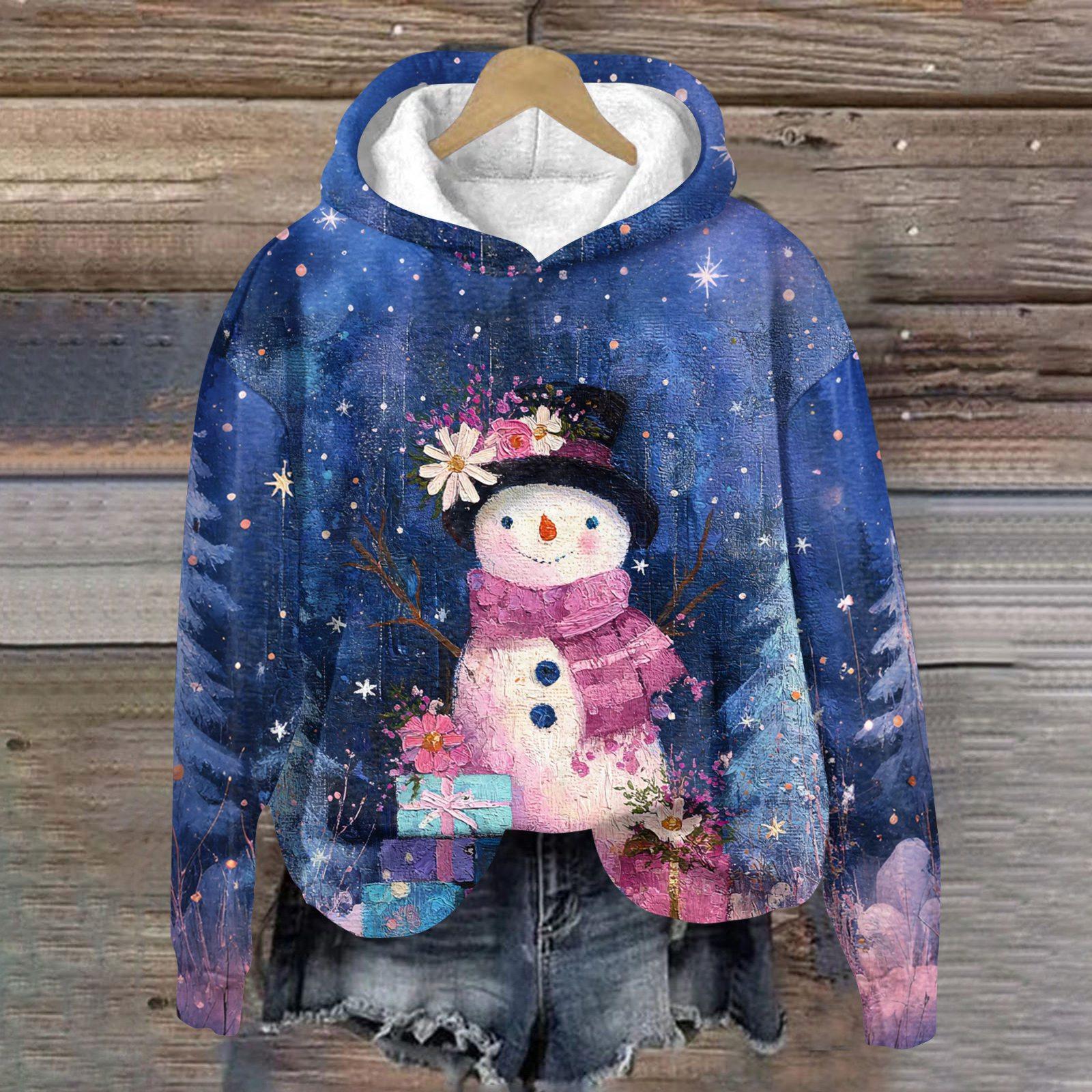 

Женская модная толстовка с длинным рукавом, рождественским принтом, свободного кроя, с капюшоном L синий