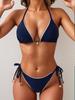 Women’s Solid Color Tankini Bathing Suit Halter Backless Bikini Swimsuit, Sexy Two Piece Triangle Swimwear with Small Ruffle Trim and Pendant