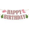 Western Birthday Party Decorations, Cowboy Party Decorations Happy Birthday Banner Glitter Western Party Decors Hanging Banner Cowgirl Birthday Party