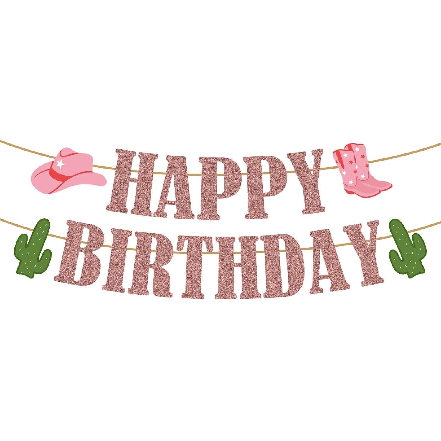 Western Birthday Party Decorations, Cowboy Party Decorations Happy Birthday Banner Glitter Western Party Decors Hanging Banner Cowgirl Birthday Party