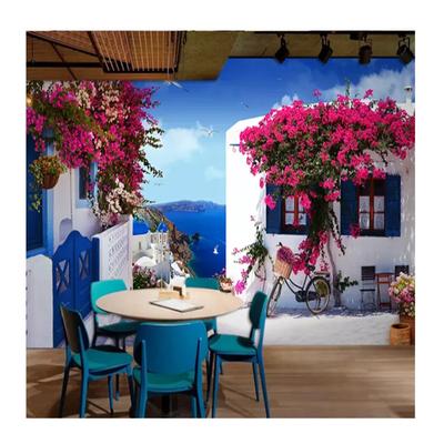 Mural 3d Mediterranean Seaside Street View Wallpaper Extended Space Photo Wallpaper Cafe Restaurant Floral Wall Papers
