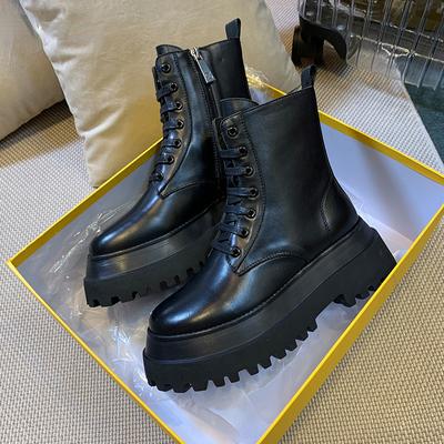Fashion Short Boots Women's New Winter Solid Color Thin Single Woman Breathable Platform Increased Motorcycle Boots Autumn Fashion Black