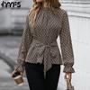 Women's Fashion Casual Spring Autumn Leopard Print Long Sleeve O-Neck Blouses & Shirts