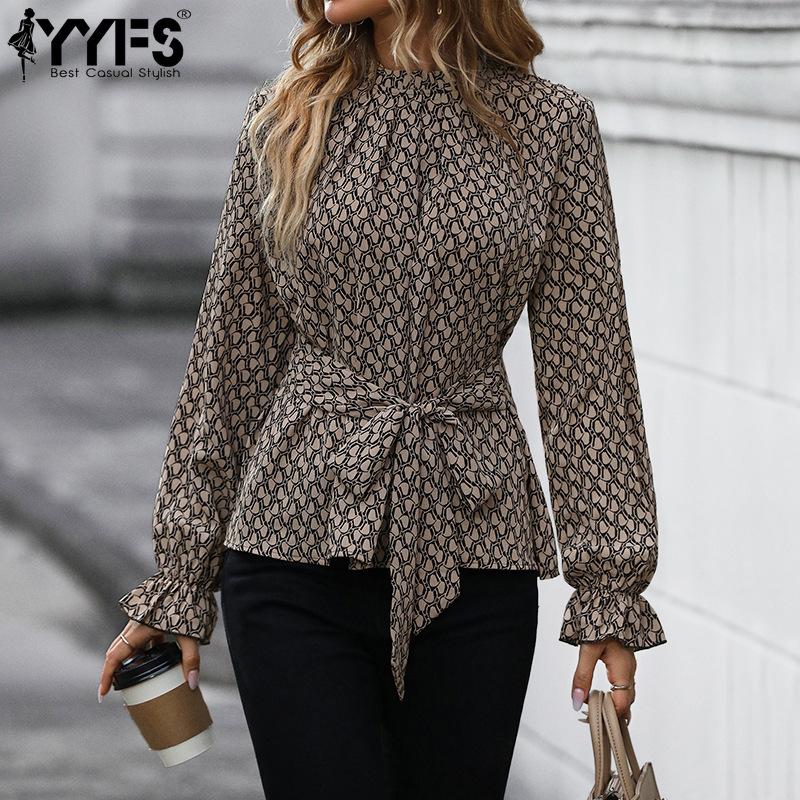 YYFS Women's Fashion Casual Spring Autumn Leopard Print Long Sleeve O-Neck Blouses & Shirts