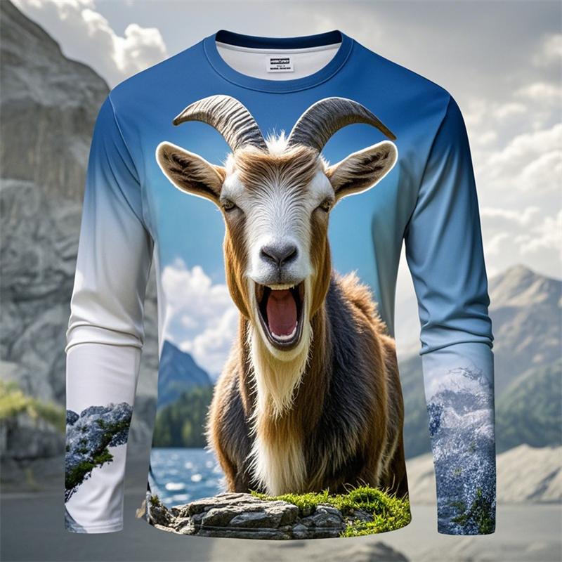 

Кричащий козел 3D цифровая печать мужская персонализированная модная футболка с круглым вырезом и длинным рукавом 5XL