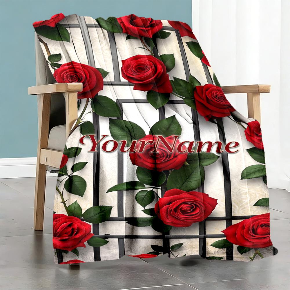 Rose Customize Your Name Blanket Lightweight Personalized Blanket Soft Warm Cozy Versatile for Home Decor Office Chair Nap Office for All Occasions