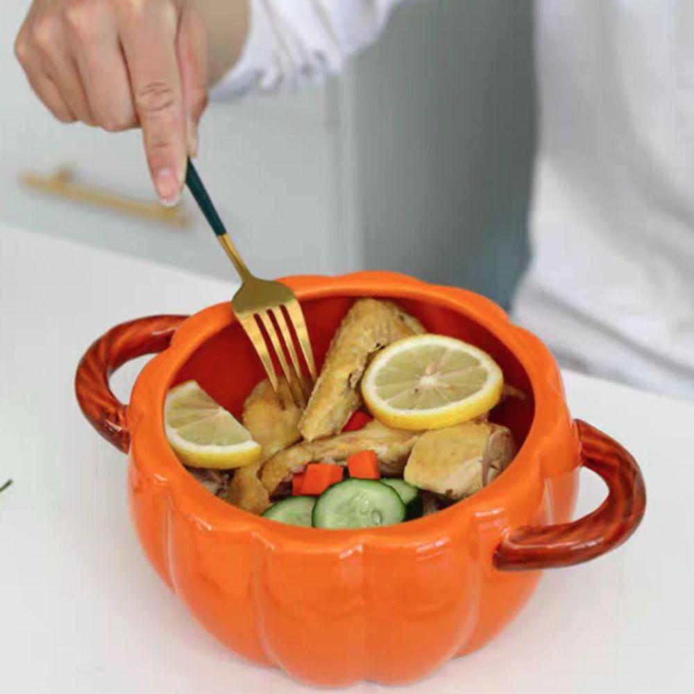 With Lid Halloween Pumpkin Bowl Ceramic Dessert Bowl Creative Pumpkin Casserole  Noodle