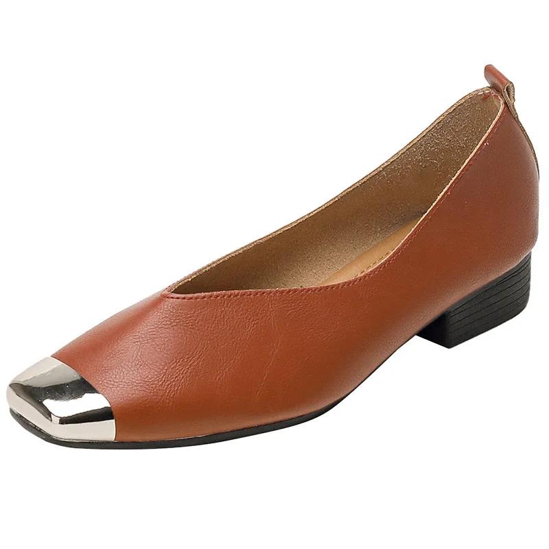 Женские туфли Новые туфли с квадратной металлической головкой Женские туфли на плоской подошве из натуральной кожи Zapatos Mujer 34 2557₽